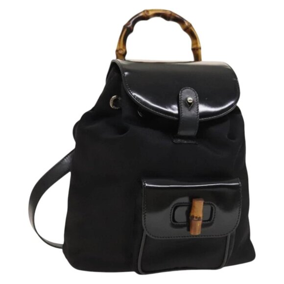 GUCCI Bamboo Backpack Nylon Black Silver 03 - Picture 1 of 16